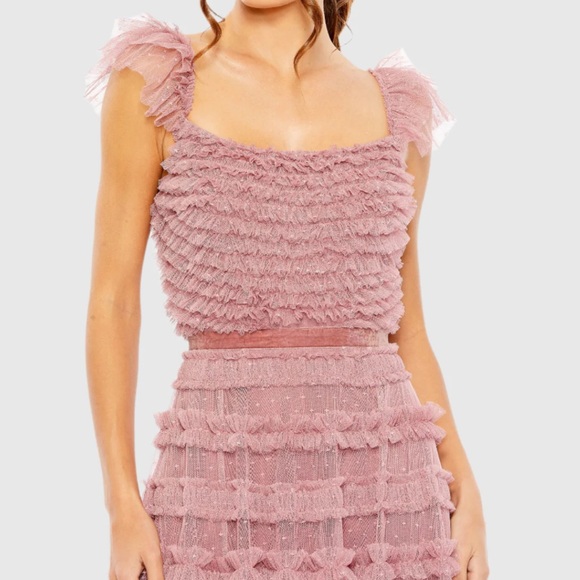 MAC DUGGAL Ruffle Cap Sleeve Embellished Tiered Gown - Picture 3 of 16